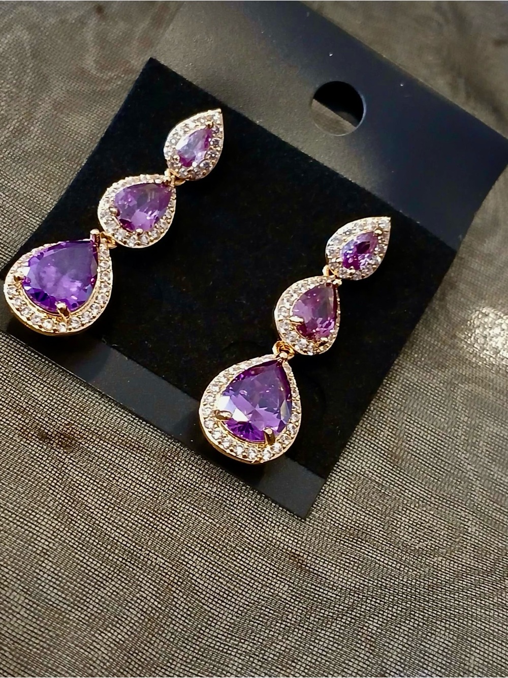 Elegant Purple Teardrop Dangle Earrings